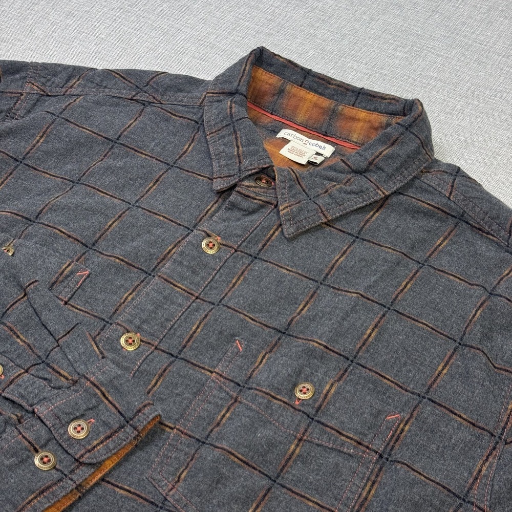 Carbon 2 Cobalt Flannel Button-Up Shirt Mens XL Gray Plaid Cotton Relaxed